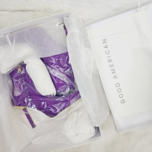 NEW Good American Purple Shine Neoprene Heel Point Toe Ankle Boot - Picture 8 of 9